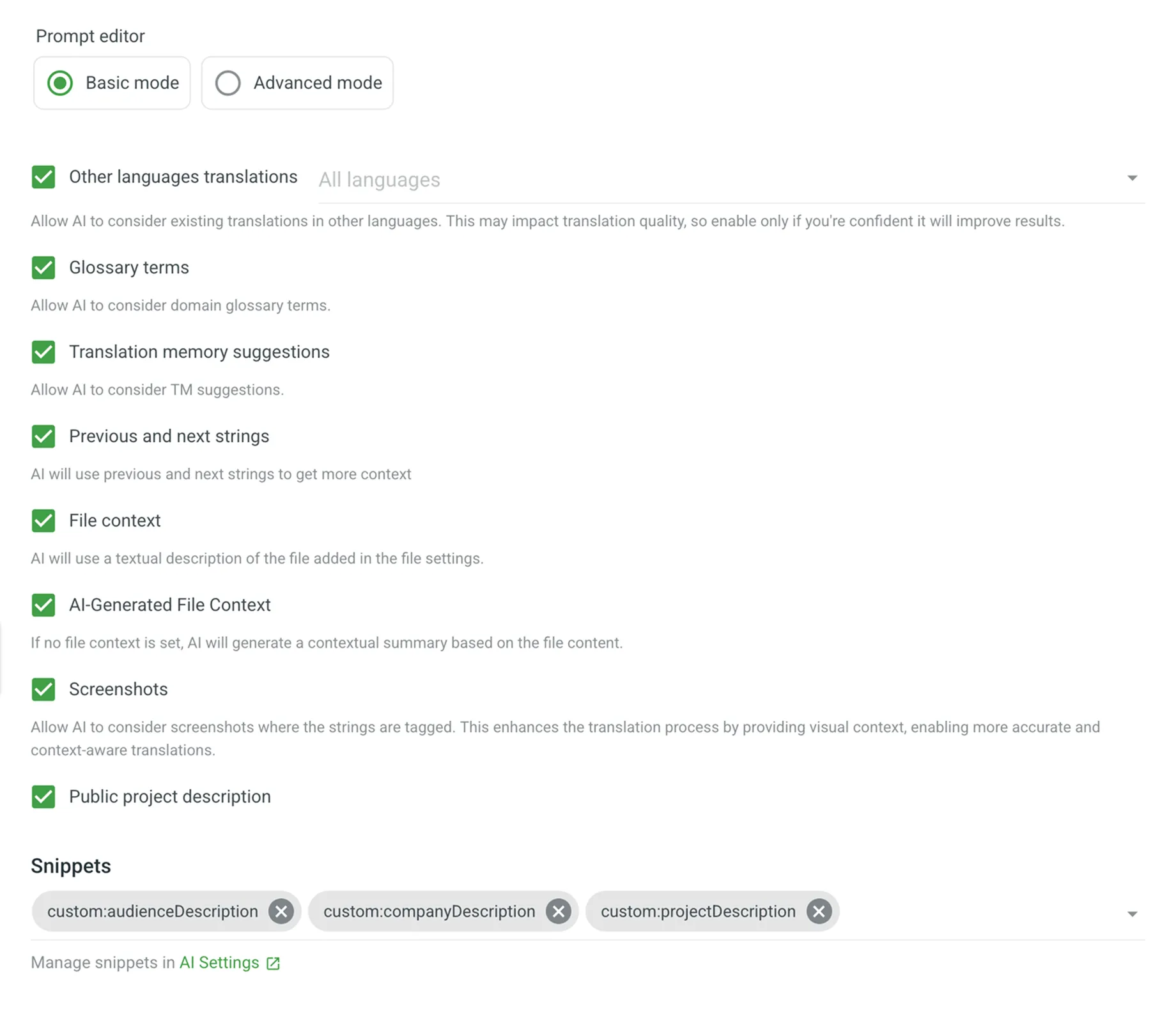 Configuring AI Prompt (Basic Mode)